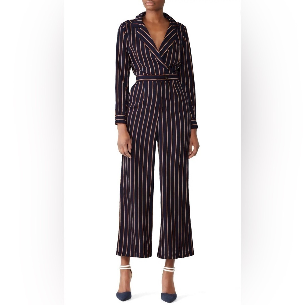 ASTR The Label SMALL Long Sleeve Wide Leg Button Front Jumpsuit Zip Fly Pockets